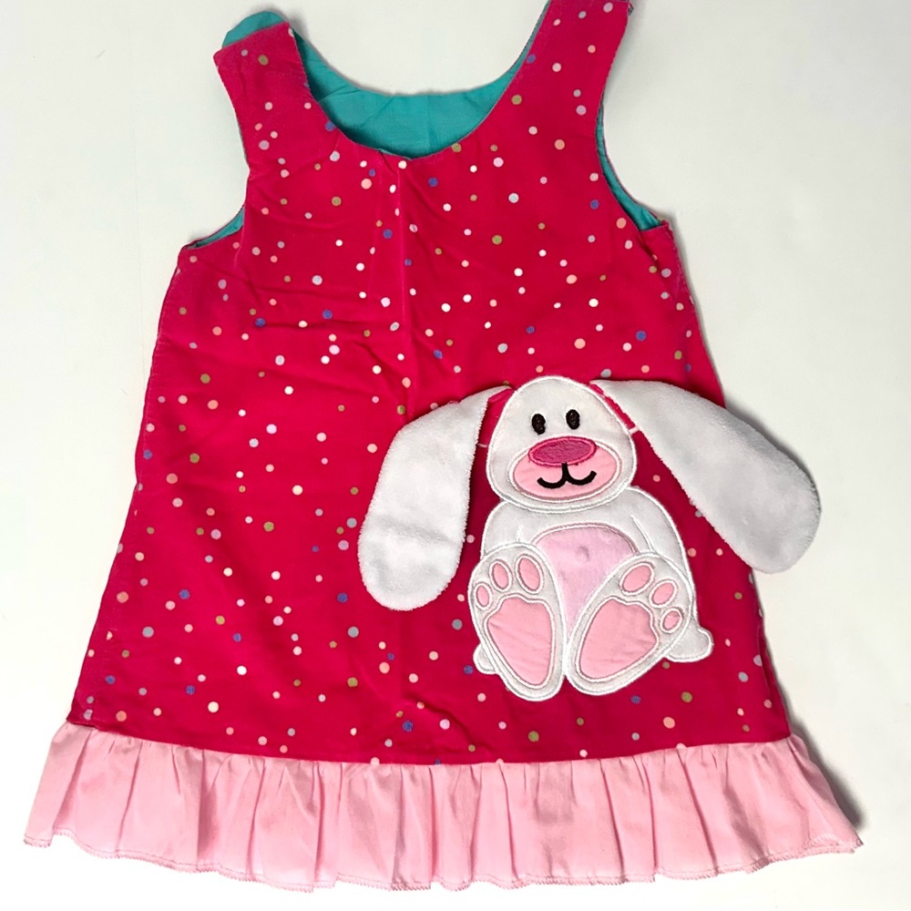 Pink polka dot bunny dress 2T - Picture 5 of 11